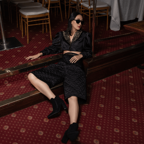 "Dark Night" Two Piece Set - Quilted Short & Crop Jacket